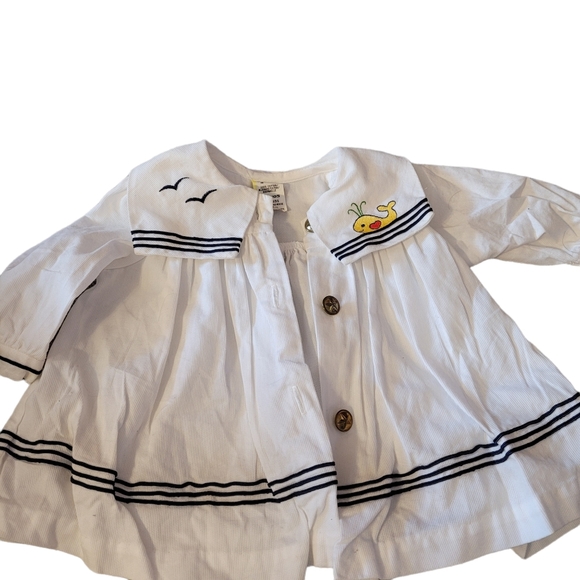 EUC 3-6M Dress and Jacket Set White and Blue Nautical Whale Sailor - Picture 4 of 9